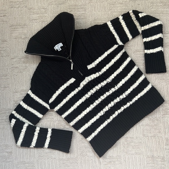 La Ligne x Target Black Quarter Zip Striped Cable Knit Sweater, Size XXS, EUC - Picture 5 of 16